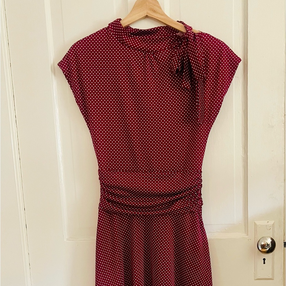 Elegant Burgundy Polka Dot Dress